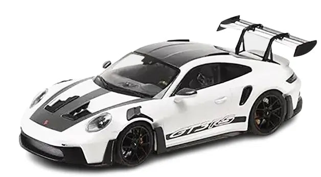 Porsche 911 (992) GT3 RS White with Carbon Top and Hood Stripes Limited Edition to 300 pieces Worldwide 1/18 Scale - Perfect Diecast