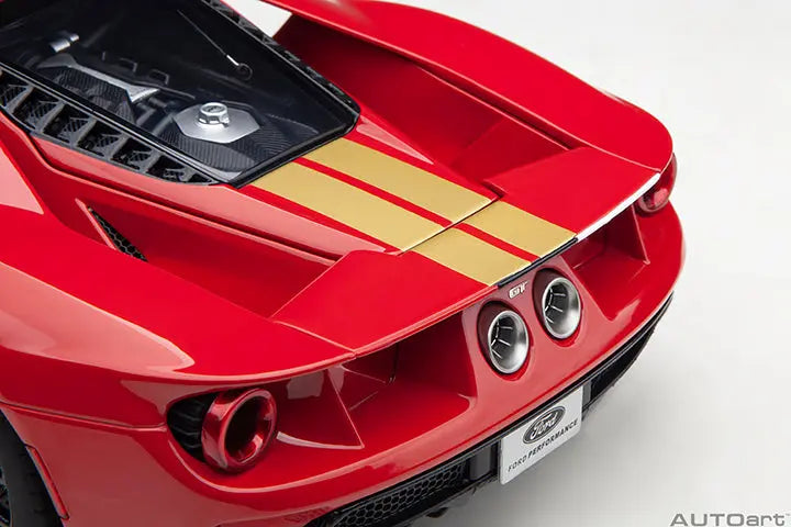 FORD GT HERITAGE EDITION ALAN MANN (RED W/ GOLD STRIPES) Perfect Diecast