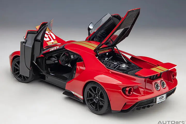 FORD GT HERITAGE EDITION ALAN MANN (RED W/ GOLD STRIPES) Perfect Diecast
