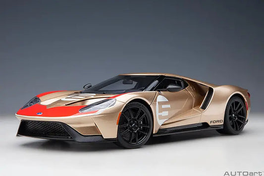 FORD GT HERITAGE EDITION HOLMAN MOODY (GOLD W/ RED & WHITE) Perfect Diecast