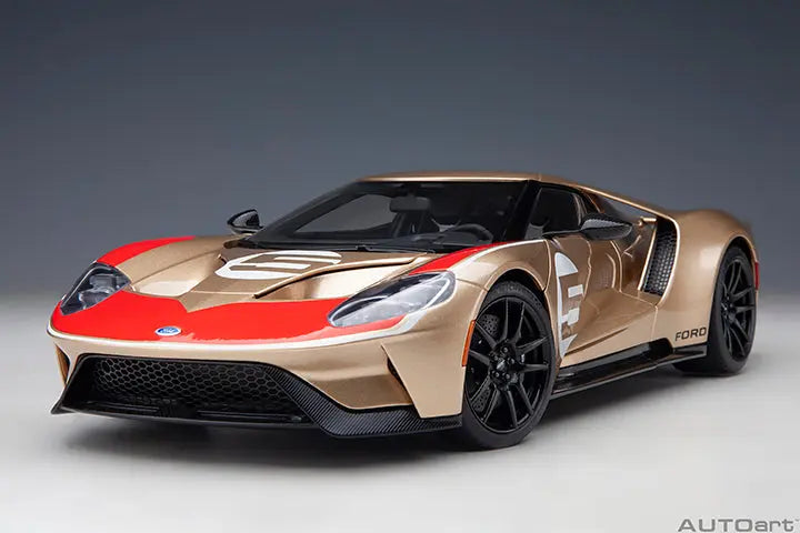 FORD GT HERITAGE EDITION HOLMAN MOODY (GOLD W/ RED & WHITE) Perfect Diecast