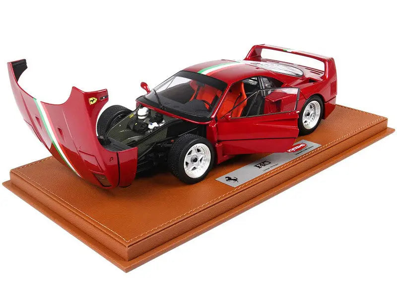 Ferrari F40 Red Metallic with Italian Flag Stripes with DISPLAY CASE Limited Edition to 78 pieces Worldwide 1/18 Scale diecast models wholesale