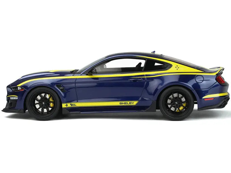 2021 Shelby Mustang Super Snake Coupe Blue Metallic with Yellow Stripes 1/18 - Perfect Diecast