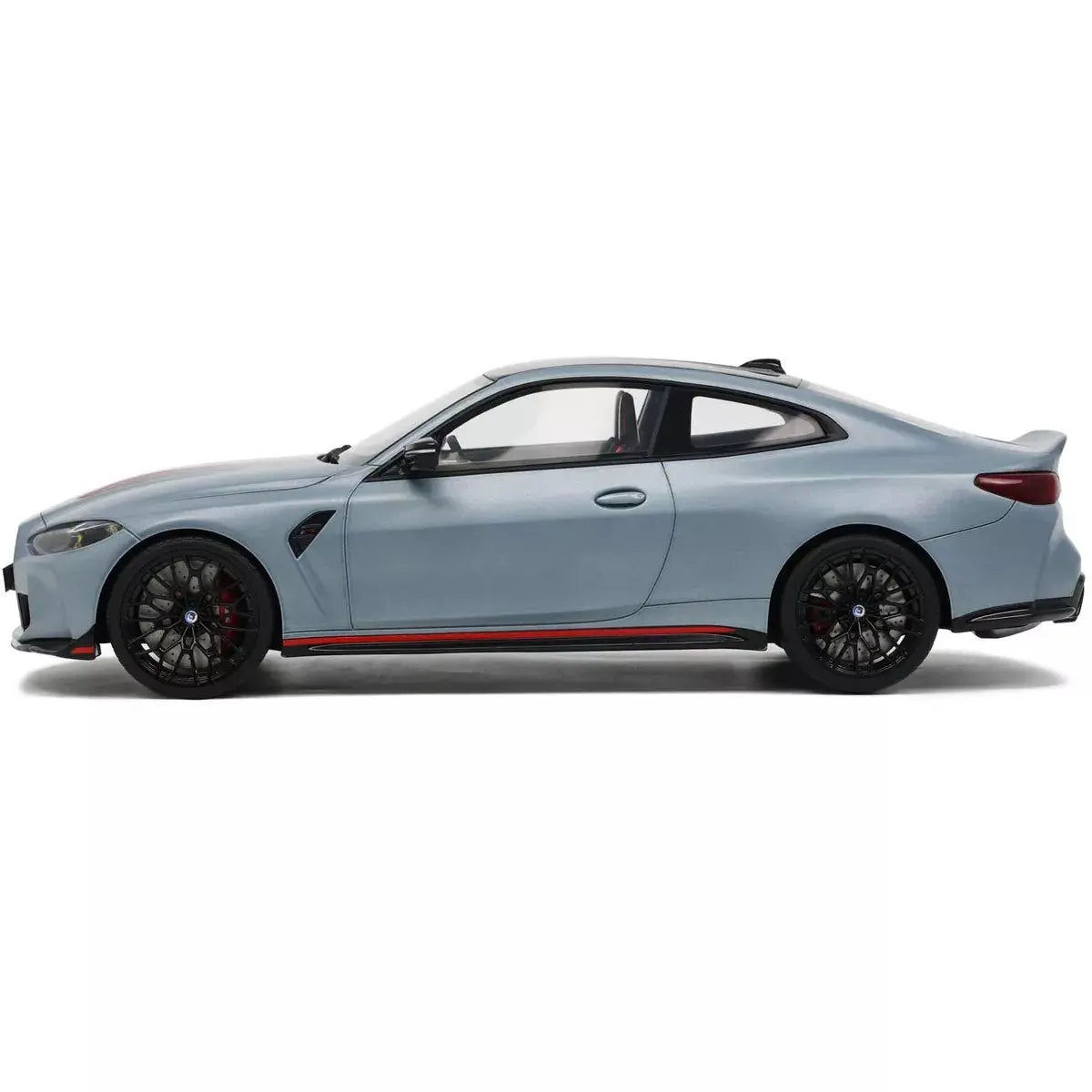 2022 BMW M4 CSL Gray Metallic with Black and Red Stripes and Black Top 1/18 Scale - Perfect Diecast