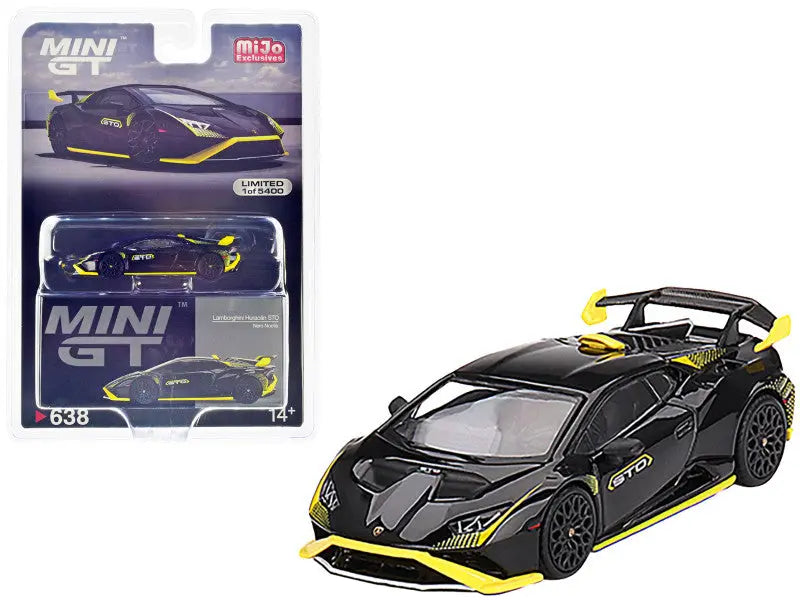 Lamborghini Huracan STO Nero Noctis Black with Yellow Accents Limited Edition to 5400 pieces Worldwide 1/64 Scale - Perfect Diecast