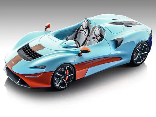 McLaren Elva Convertible Light Blue with Orange Accents "Exclusive Collection" Series Limited Edition to 79 pieces Worldwide 1/18 - Perfect Diecast