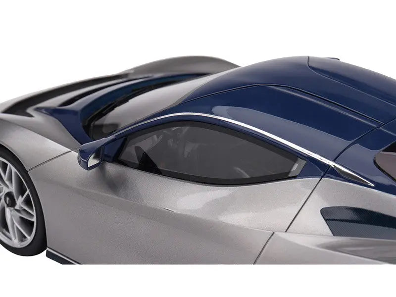 2019 Automobili Pininfarina Battista Argento Liquido Silver Metallic with Blu del Re Blue Top "US Launch Edition" 1/18 Scale - Perfect Diecast