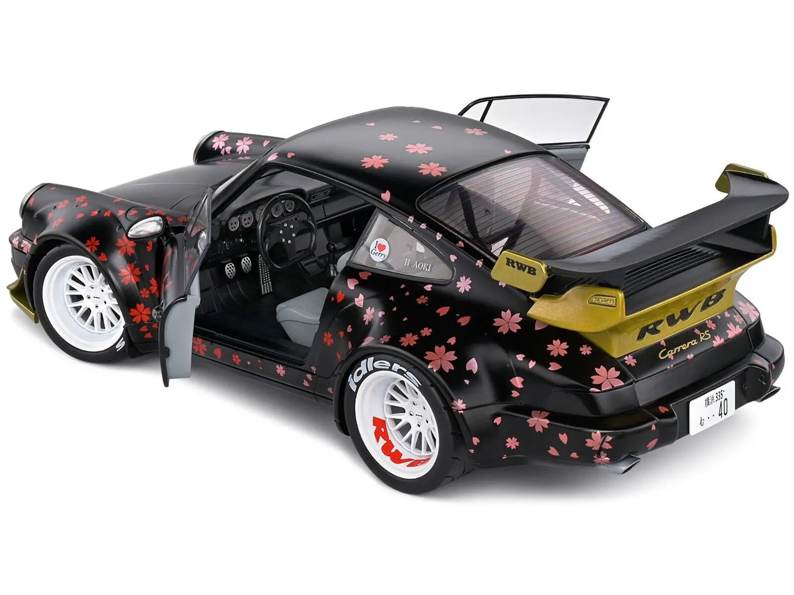 RWB Aoki Matt Black with Cherry Blossom Graphics "Rauh WeltBegriff" 1/18 Scale - Perfect Diecast